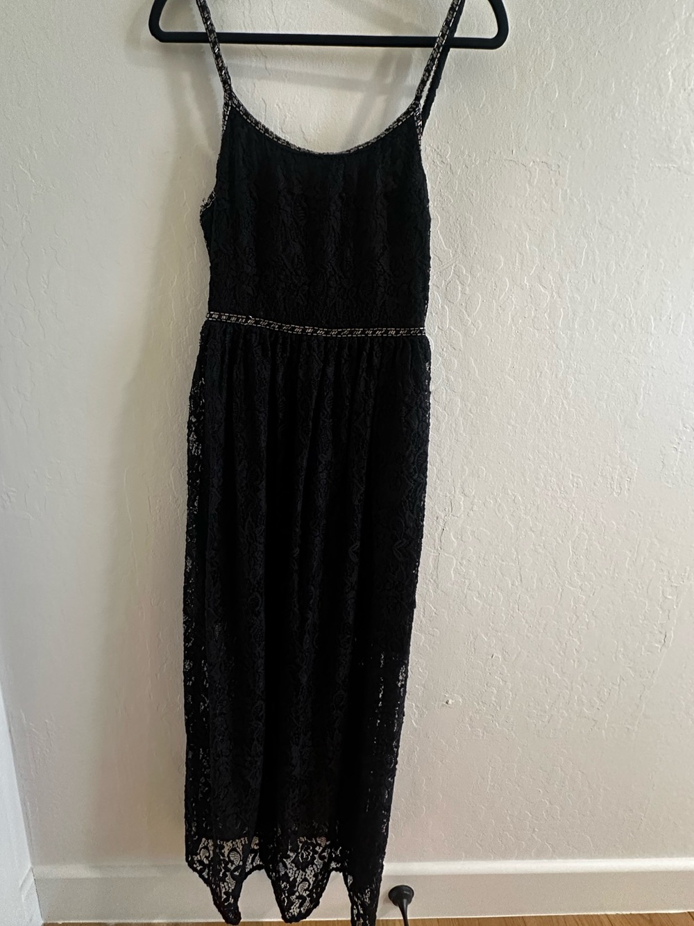 A&F - Black Lace sequin Spaghetti Strap Maxi Dress